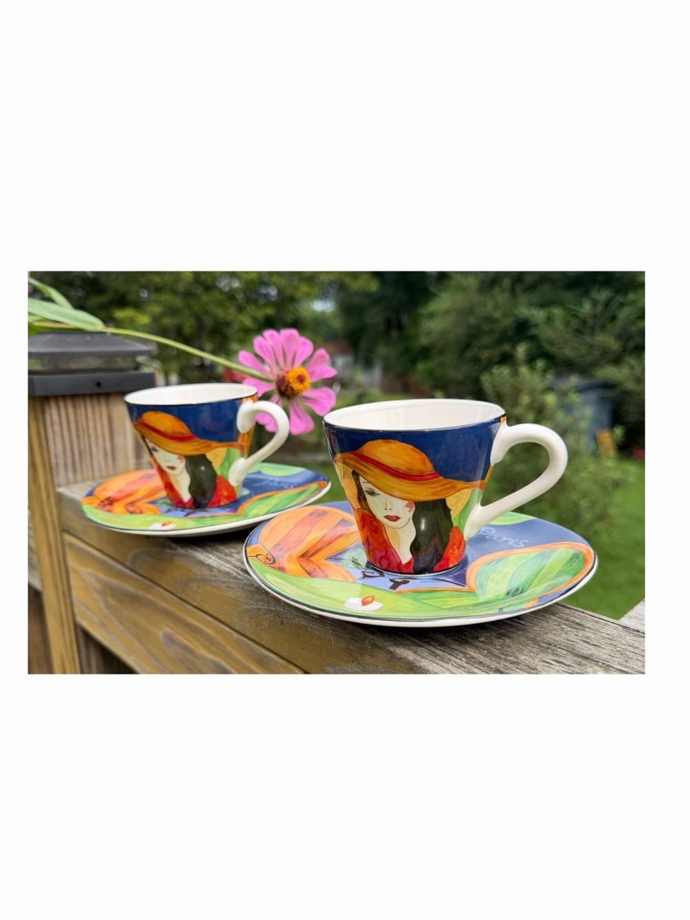 Vintage Sango Cafe Paris Set of 2  Tea Cups & Oval Saucers